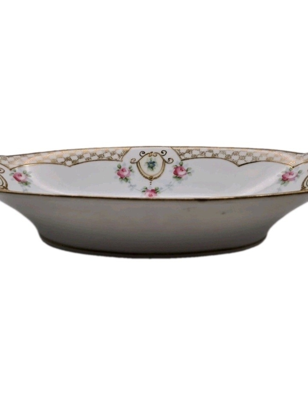 Delicate Floral Porcelain Serving Bowl with Pink Rose and Gold Trim